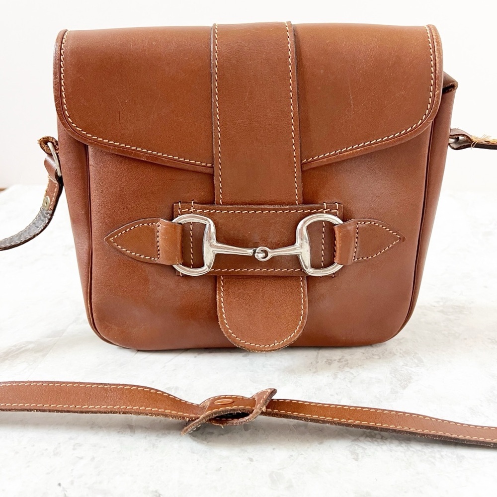 Vintage Made in England Horsebit British Tan Leather Satchel Shoulder Bag